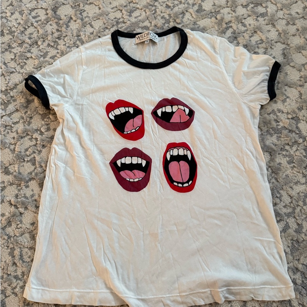 Women’s Wildfox White Tee with Red Lips Graphic
